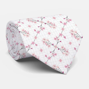 Gravata Elegante Flor de Cerejeira Japonesa Rosa Pastel