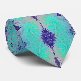 Gravata Elegante Flor de Dália Azul e Verde Aquamarino