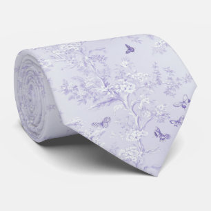 Gravata Elegante Flor de Lavanda Pálida e Borboletas