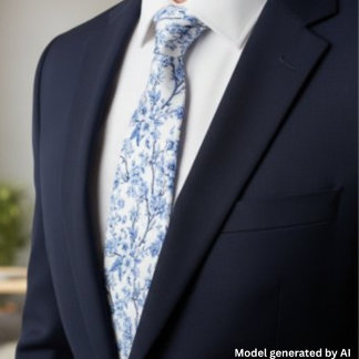 Gravata Elegante Floral Azul Vintage Francês