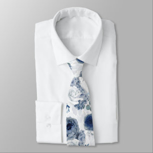 Gravata Elegante Floral Botânico Chic Azul Empoeirado do N