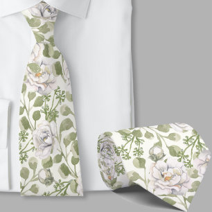 Gravata Elegante Floral de Marfim em Aquarela