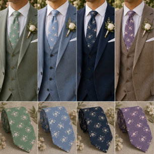 Gravata Elegante Floral Ditsy Azul Escuro