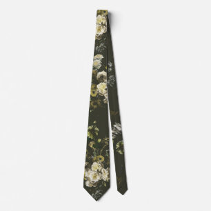 Gravata Elegante Floral Verde Oliva Escuro Vintage Sombrio