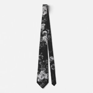 Gravata Elegante Floral Vintage Escuro Sombrio Preto Cinza