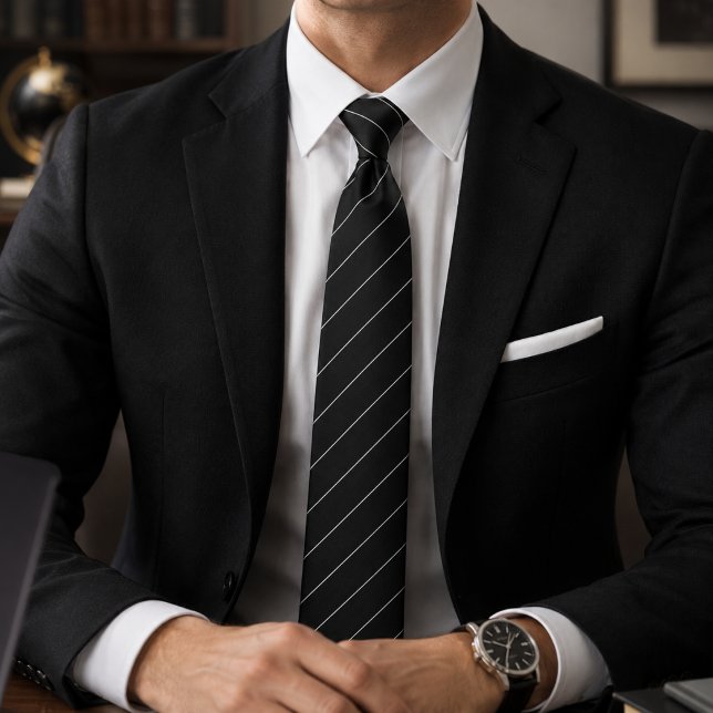 Gravata Elegante Formal Clássico Preto com Listras Diagona (Criador carregado)