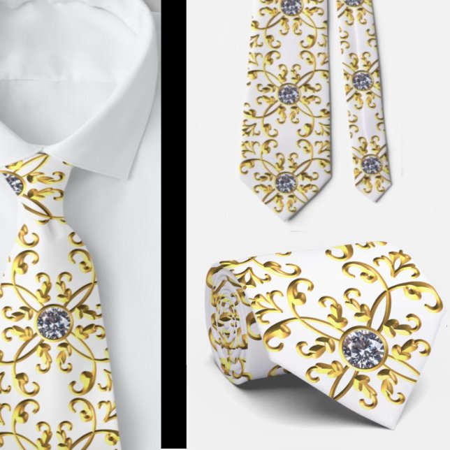 Gravata Elegante Formal Falso Ouro Branco Falso Diamante (Criador carregado)