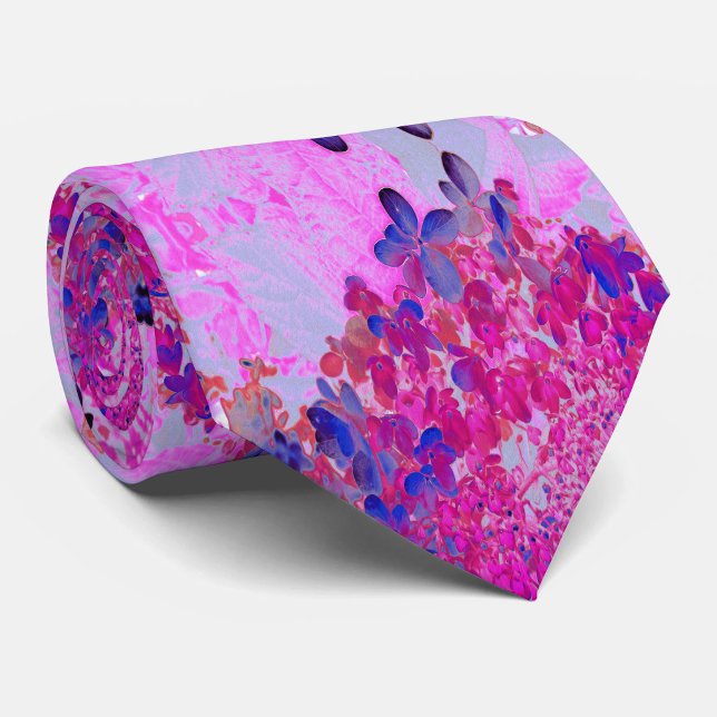 Gravata Elegante Fuchsia e Limelight Hydrangea Azul Escuro (Elegant Fuchsia and Dark Blue Limelight Hydrangea Neck Tie)