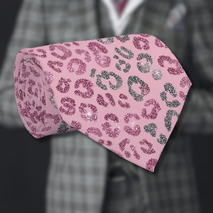Gravata Elegante Glitter Leopardo Rosa Prateado em Dourado