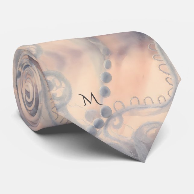 Gravata Elegante Lavanda Rosa Água-forte Renda Seda (Rolled)