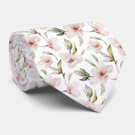 Gravata Elegante Magnólia Floral em Rosa Bege em Aquarela