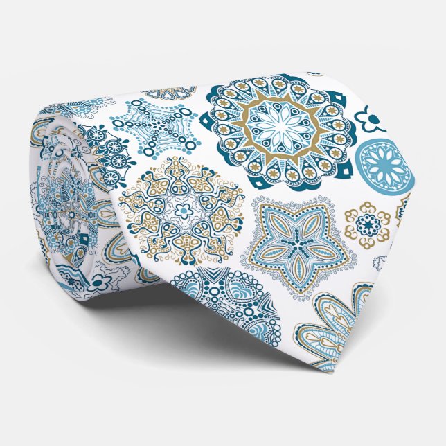 Gravata Elegante Mandala de Inverno de Flocos de Neve (Rolled)