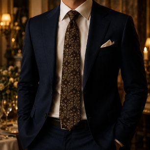 Gravata Elegante Marrom Vintage Floral