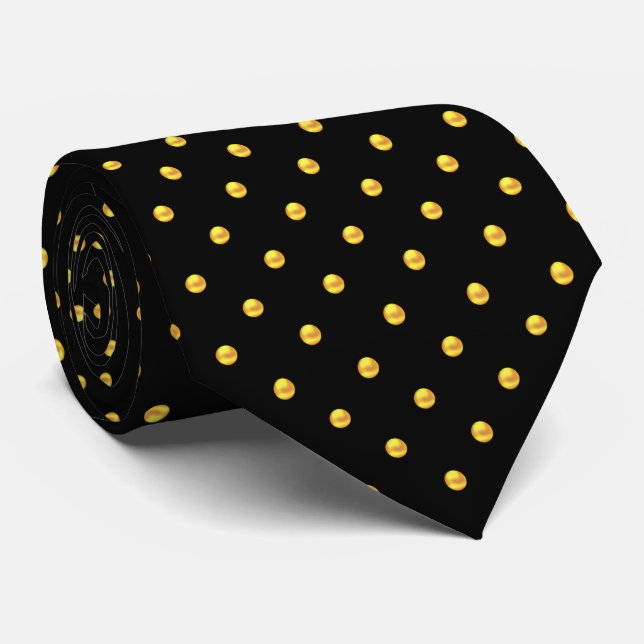 Gravata Elegante Moderno Pontos Goldê sobre Preto (Rolled)
