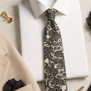 Gravata Elegante Moderno Vintage Bege Preto Renda