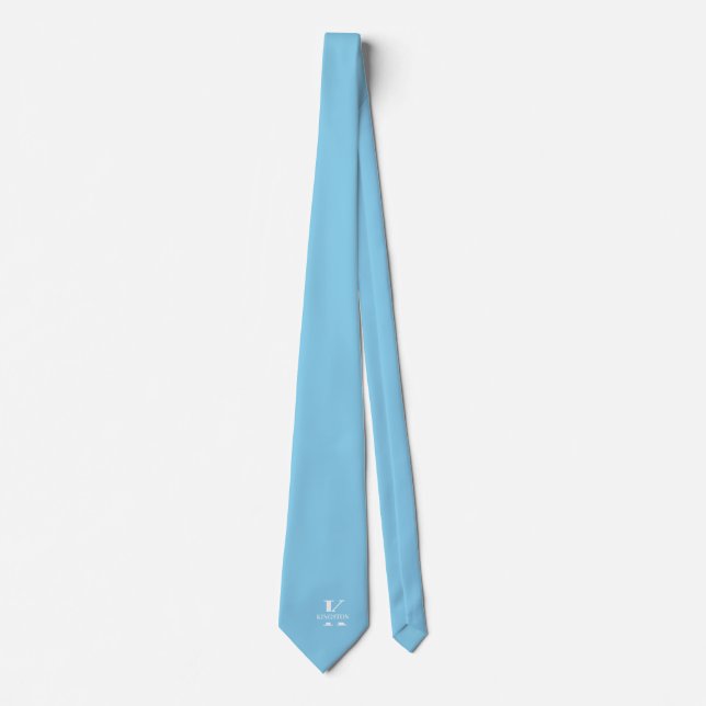 Gravata Elegante Monograma Azul Céu + Nome (Frente)