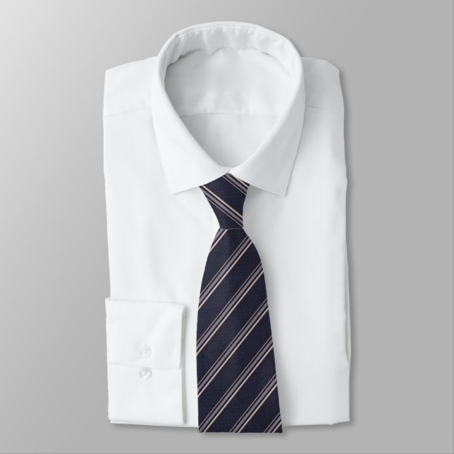 Gravata Elegante Navy  Padrão de Faixa Prata (Amarrado)