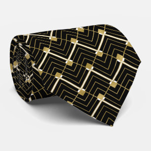Gravata elegante padrão branco dourado preto