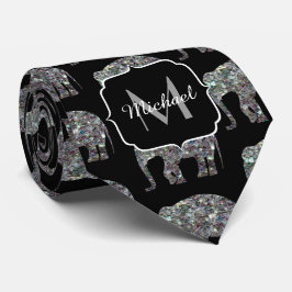 Gravata Elegante padrão de Elefante prateado brilhante em 
