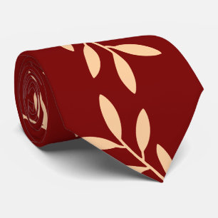 Gravata Elegante Padrão de Folha Botânica em Burgundy e Be