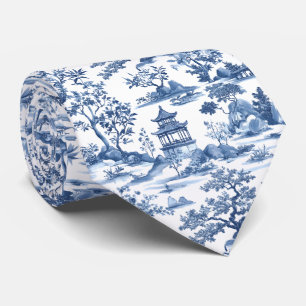 Gravata Elegante Pagoda Blue Chinoiserie Toile