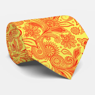 Gravata Elegante Paisley Vermelho em Fundo Amarelo Persona