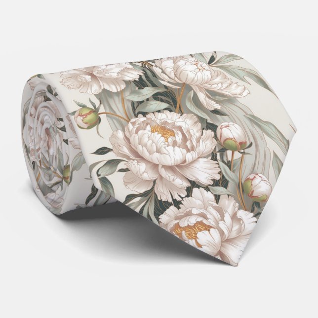Gravata Elegante Peônia Branca (Rolled)