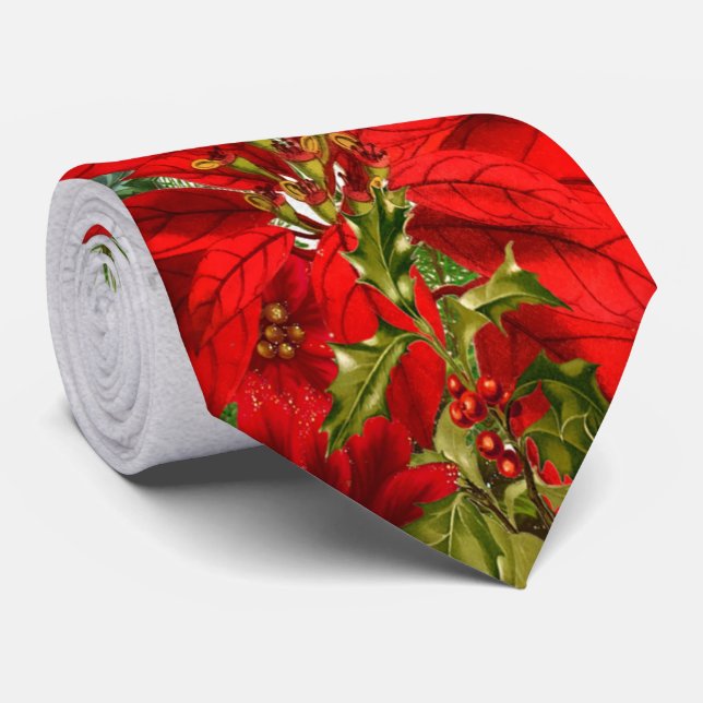 Gravata Elegante Poinsettia e Feriado em Floco de Neve (Rolled)