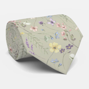 Gravata Elegante prado de flores silvestres pastel verde s
