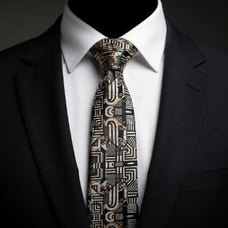 Gravata Elegante Preto Branco Bege