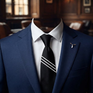 Gravata Elegante Preto com 3 Listras Brancas