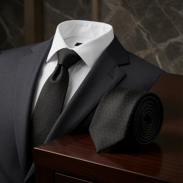 Gravata Elegante Preto Sutil & Micro Ponto Dourado (Criador carregado)