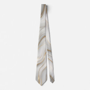 Gravata Elegante Redemoinho de Mármore Branco Cinza e Dour
