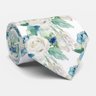 Gravata Elegante Rosas Brancas Azuis de Inverno