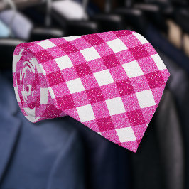 Gravata Elegante Tartã de Brilho Rosa no Branco