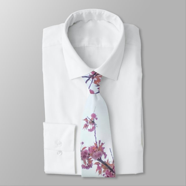 Gravata Elegante Tcherry Blossomo Primavera Hanami Azul (Amarrado)