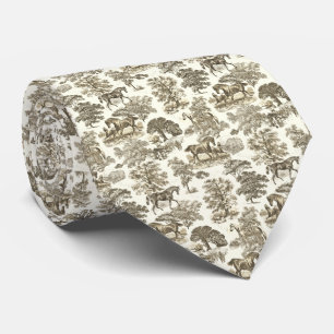 Gravata Elegante Toile de Jouy Vintage Dourado Bege Cavalo