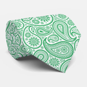 Gravata Elegante verde e branco Paisley Neck