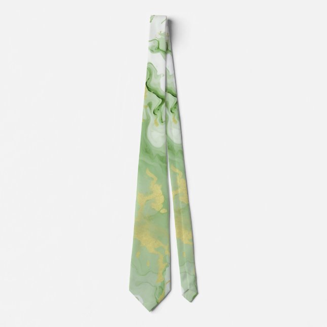 Gravata Elegante Verde Marble Faux Efeito Luminoso Dourado (Frente)