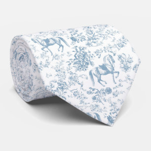 Gravata Elegante Vintage Azul Clássico Toile Equestre