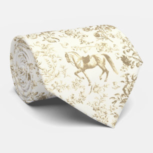 Gravata Elegante Vintage Beige Ivory Horse Padrão Floral