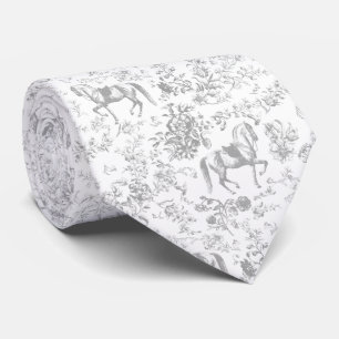 Gravata Elegante Vintage Cinza Branco Toile Equestre Sofis