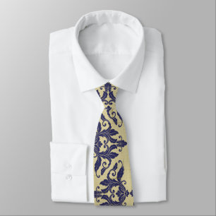 Gravata Elegante vintage damask marinho Monograma amarelo 