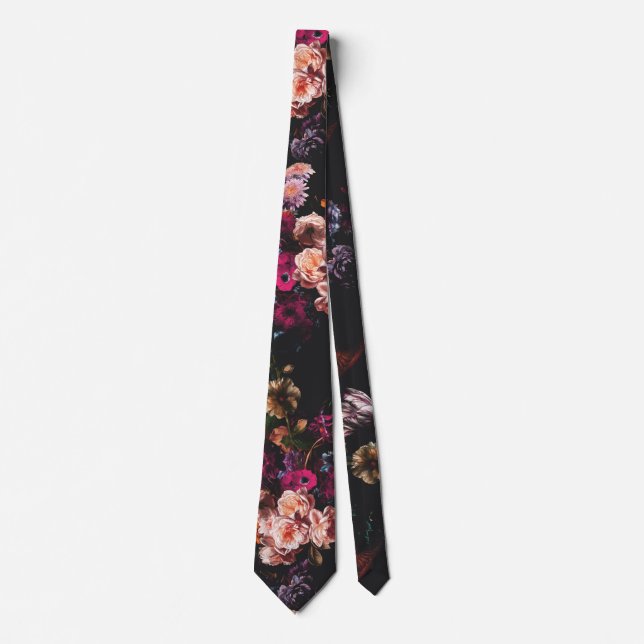 Gravata Elegante Vintage Dark Moody Burgundy Floral (Frente)