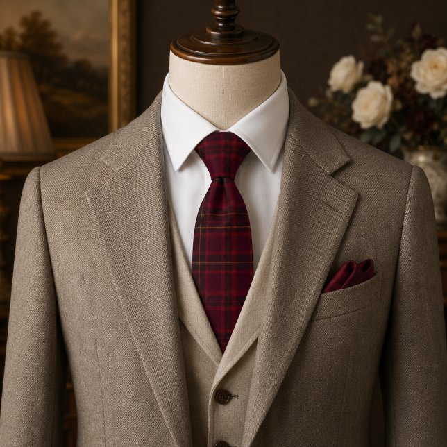 Gravata Elegante Xadrez Borgonha (Criador carregado)