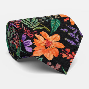 Gravata Elegantes Flores de Verão em Tons de Aquarela Pret