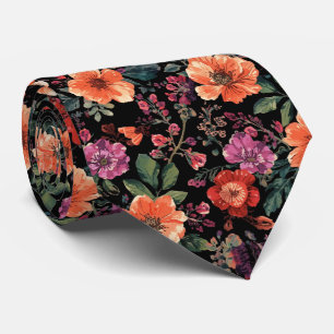 Gravata Elegantes Flores de Verão em Tons de Aquarela Pret