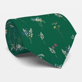 Gravata Elegantes Flores Silvestres Botânicos Vintage Verd