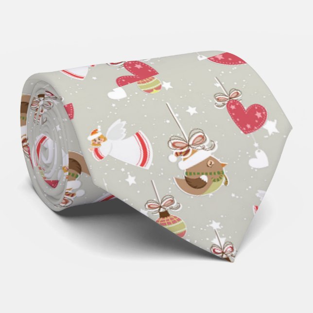 Gravata Elementos de Natal Anjos Passarinhos (Rolled)