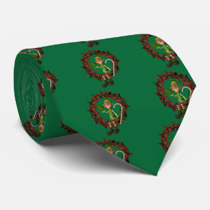 Gravata Elf Engraçado No Feriado De Natal Da Wreath